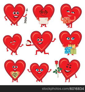 Vector hearts of Valentine&rsquo;s Day. Cheerful with persons and characters.