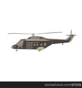 Vector helicopter flat icon illustration. Isolated transport design, aviation, aircraft, air propeller, fly. Vehicle travel copter plane sky chopper military silhouette tourism trip commercial airline