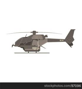 Vector helicopter flat icon isolated. Aircraft military side view design illustration aviation.