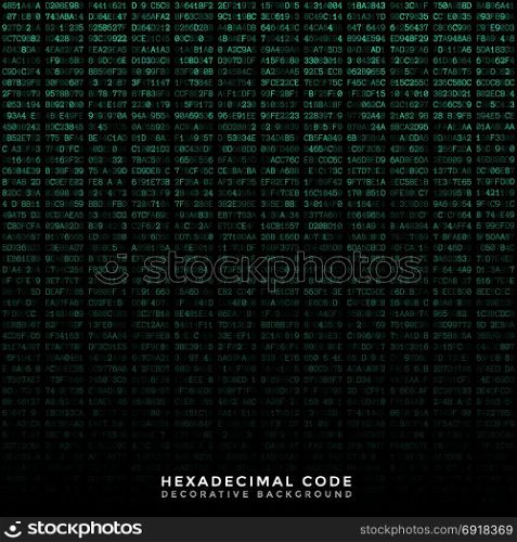 vector hex code abstract background. vector green color volumetric hexadecimal code decorative abstract dark background text template