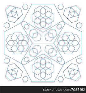 vector hexagonal abstract sacred geometry decoration sign anaglif colored three-dimensional illustration white background