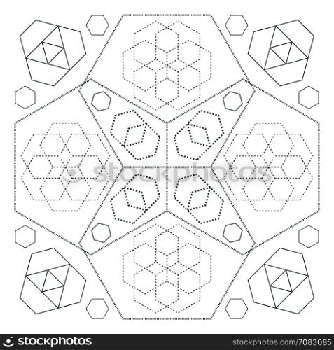vector hexagonal abstract sacred geometry decoration sign black color illustration white background