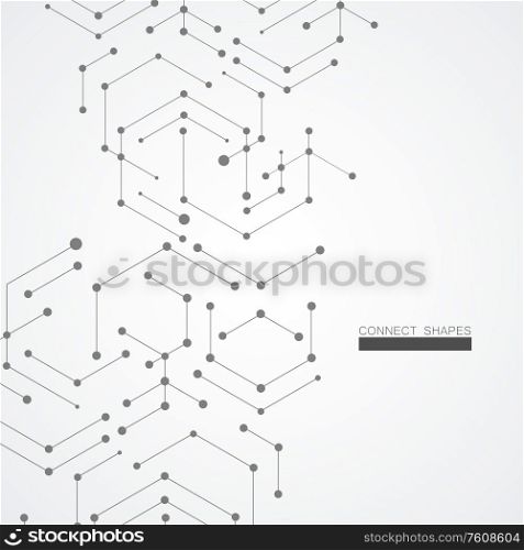 Vector hexagons connection and social network. Concept with lines and dots.. Vector hexagons connection and social network