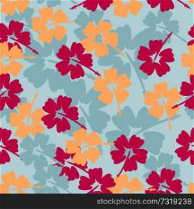 Vector Hibiscus floral seamless pattern background. White flowers on blue