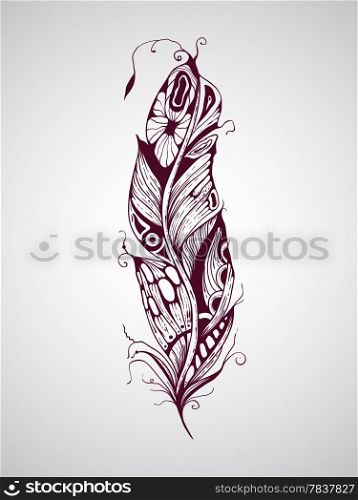 Vector highly detailed hand drawn tattoo feather