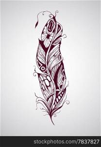 Vector highly detailed hand drawn tattoo feather