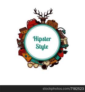 Vector hipster doodle icons under circle with place for text illustration. Vector hipster doodle icons circle on white