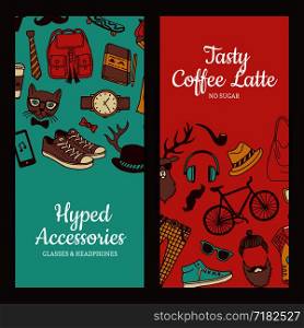 Vector hipster doodle icons vertical web banners and poster illustration. Vector hipster doodle icons banners illustration