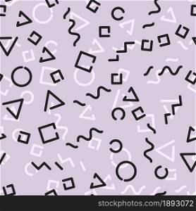 vector hipster memphis background. seamless geometric pattern, memphis or hipster style. abstract fashion design with line, circle, square, triangle and other shapes. 1980s seamless pattern