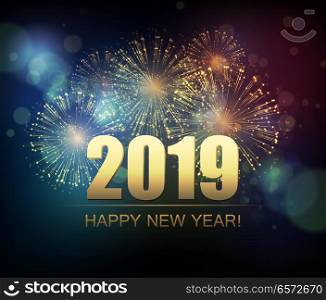 Vector Holiday Fireworks Background. Happy New Year 2019. Vector Holiday Fireworks Background. Happy New Year