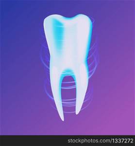 Vector Hologram Illustration Realistic Tooth in 3d. Image Method Future Dental Examination Patient with Dental Problems. Technologies that Help to Accurately Establish Diagnosis Patient