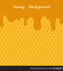 Vector honey drip on honeycombs background