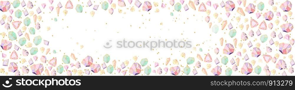 vector horizontal banner or flyer with Pink, purple, violet, turquoise crystals or gems - background with precious stones, diamonds, quartz - for website headers or jewelry store.. New Crystals Set