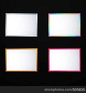 vector horizontal silver gold pearl pink border empty photo frame mock up realistic shadow blank picture template isolated dark background. various frame mockup template set