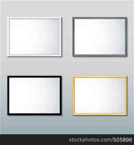 vector horizontal white black wood border empty photo frame mock up realistic shadow blank picture template isolated light background. various frame mockup template set