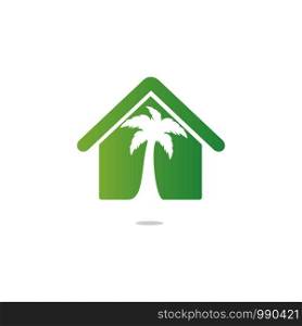 Vector house and palm tree logo. Beach house logo design.
