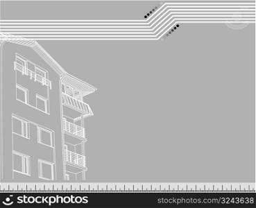 Vector house with flats at the grey background