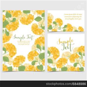 Vector hydrangea flower. Set vector illustration of hydrangea flower Background with yellow flowers. Card invitations
