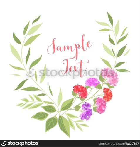 Vector hydrangea flower. Vector illustration of flower hydrangea. Decoration of frame with flowers and leaves