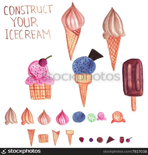 Vector Ice Cream Constructor: chose the base, ice cream and topping