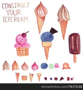 Vector Ice Cream Constructor: chose the base, ice cream and topping