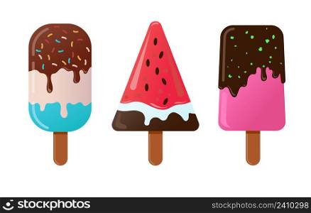 Vector ice cream set, chocolate ice creams with different flavor