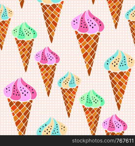 Vector ice creams cones pattern. Seamless print for textile and stationery design. Wrapping and packaging paper.. Vector ice creams cones pattern. Seamless print for textile and stationery design. Wrapping and packaging paper