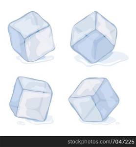 vector ice cubes isolated on white background. blue, transparent ice cube in cold water