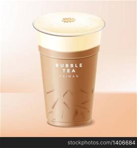 Vector Iced Milk Top, Cover or Cap Taiwanese Bubble Tea, Coffee or Chocolate