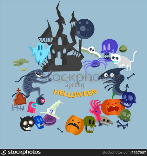 Vector icon and element for Helloween. greeting card for Happy Halloween design icon. Concept illustration. Sign and symbol, element.. Vector icon and element decoration for happy Helloween