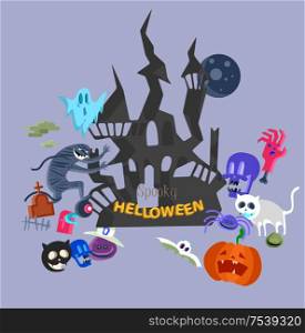Vector icon and element for Helloween. greeting card for Happy Halloween design icon. Concept illustration. Sign and symbol, element.. Vector icon and element decoration for happy Helloween