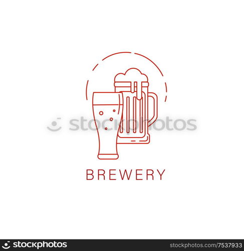 Vector icon and logo beer and brewery. Editable outline stroke size. Line flat contour, thin and linear design. Simple icons. Concept illustration. Sign, symbol, element.. Vector icon and logo beer and brewery