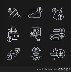 Vector icon and logo bitcoin and cryptocurrency. Editable outline stroke size. Line flat contour, thin and linear design. Simple icons. Concept illustration. Sign, symbol, element.. Vector icon and logo bitcoin and cryptocurrency. Editable outline stroke