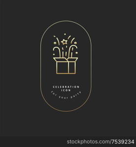 Vector icon and logo celebration Merry Christmas and Happy New Year . Editable outline stroke size. Line flat contour, thin and linear design. Simple icons. Concept illustration. Sign, symbol, element.. Vector icon and logo celebration merry Christmas and Happy New Year