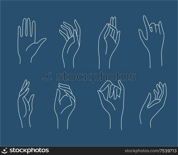 Vector icon and logo female beauty hand. Editable outline stroke size. Line flat contour, thin and linear design. Simple icons. Concept illustration. Sign, symbol, element.. Vector icon and logo female beauty hand