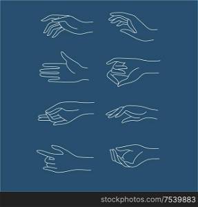 Vector icon and logo female beauty hand. Editable outline stroke size. Line flat contour, thin and linear design. Simple icons. Concept illustration. Sign, symbol, element.. Vector icon and logo female beauty hand