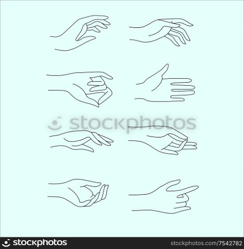 Vector icon and logo female beauty hand. Editable outline stroke size. Line flat contour, thin and linear design. Simple icons. Concept illustration. Sign, symbol, element.. Vector icon and logo female beauty hand