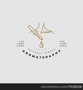 Vector icon and logo for aromatherapy. Editable outline stroke size. Line flat contour, thin and linear design. Simple icons. Concept illustration. Sign, symbol, element.. Vector icon and logo for aromatherapy. Editable outline stroke