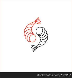 Vector icon and logo for asian, japan food and seafood. Editable outline stroke size. Line flat contour, thin and linear design. Simple icons. Concept illustration. Sign, symbol, element.. Vector icon and logo for asian, japan food and seafood