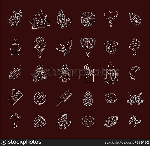 Vector icon and logo for chocolate and sweet. Editable outline stroke size. Line flat contour, thin and linear design. Simple icons. Concept illustration. Sign, symbol, element.. Vector icon and logo for chocolate and sweet