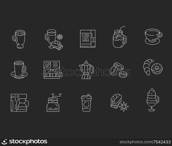 Vector icon and logo for coffee making equipment. Editable outline stroke size. Line flat contour, thin and linear design. Simple icons. Concept illustration. Sign, symbol, element.. Vector icon and logo for coffee making equipment