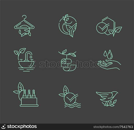 Vector icon and logo for environmental protection and recycling. Editable outline stroke size. Line flat contour, thin and linear design. Simple icons. Concept illustration. Sign, symbol, element.. Vector icon and logo for environmental protection and recycling