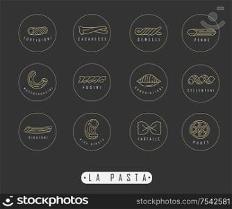 Vector icon and logo for italian pasta or noodles. Editable outline stroke size. Line flat contour, thin and linear design. Simple icons. Concept illustration. Sign, symbol, element.. Vector icon and logo for italian pasta or noodles