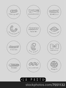 Vector icon and logo for italian pasta or noodles. Editable outline stroke size. Line flat contour, thin and linear design. Simple icons. Concept illustration. Sign, symbol, element.. Vector icon and logo for italian pasta or noodles