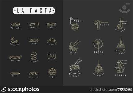 Vector icon and logo for italian pasta or noodles. Editable outline stroke size. Line flat contour, thin and linear design. Simple icons. Concept illustration. Sign, symbol, element.. Vector icon and logo for italian pasta or noodles. Editable outline stroke size. Line flat contour, thin and linear design. Simple icons. Concept illustration. Sign