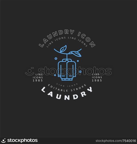 Vector icon and logo for laundry and dry clinning. Editable outline stroke size. Line flat contour, thin and linear design. Simple icons. Concept illustration. Sign, symbol, element.. Vector icon and logo for laundry and dry clinning. Editable outline stroke