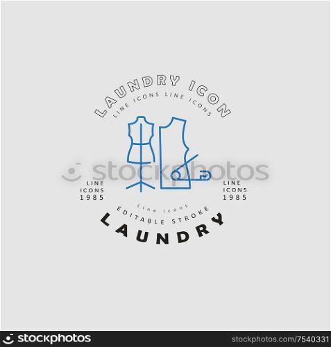 Vector icon and logo for laundry and dry clinning. Editable outline stroke size. Line flat contour, thin and linear design. Simple icons. Concept illustration. Sign, symbol, element.. Vector icon and logo for laundry and dry clinning. Editable outline stroke