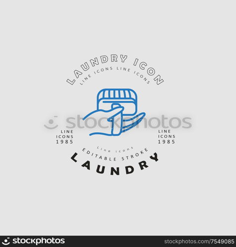 Vector icon and logo for laundry and dry clinning. Editable outline stroke size. Line flat contour, thin and linear design. Simple icons. Concept illustration. Sign, symbol, element.. Vector icon and logo for laundry and dry clinning. Editable outline stroke