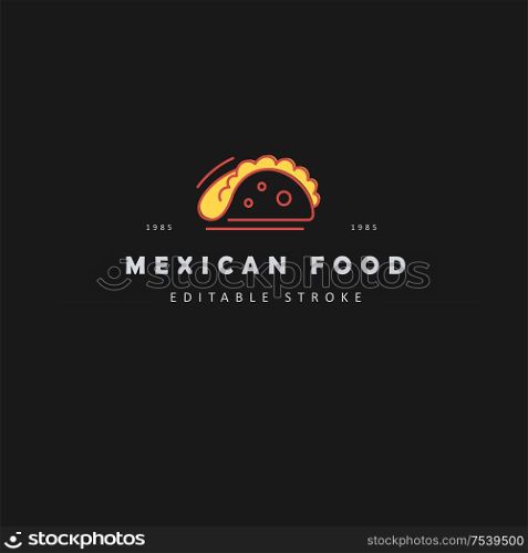 Vector icon and logo for mexican food. Editable outline stroke size. Line flat contour, thin and linear design. Simple icons. Concept illustration. Sign, symbol, element.. Vector icon and logo for mexican food