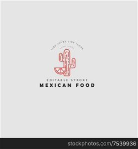 Vector icon and logo for mexican food. Editable outline stroke size. Line flat contour, thin and linear design. Simple icons. Concept illustration. Sign, symbol, element.. Vector icon and logo for mexican food